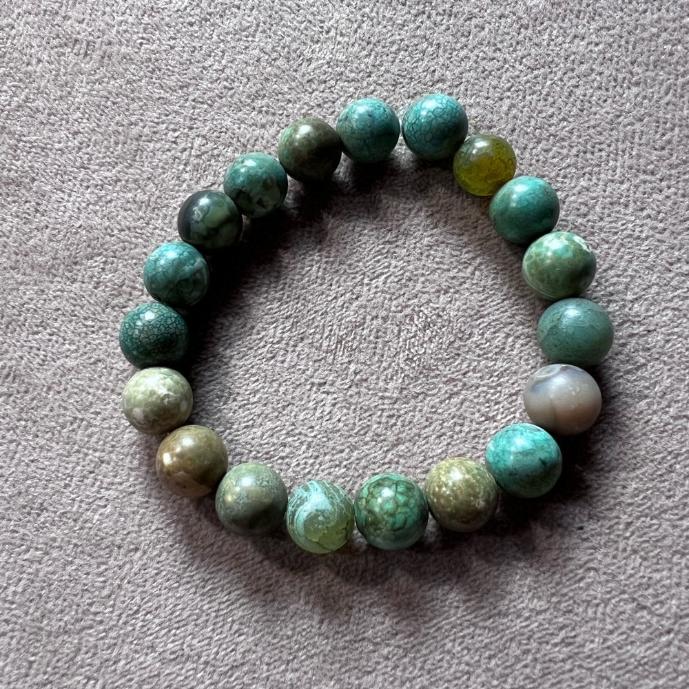 💚HP💚 Handmade Boho Grounded Natural Dyed Agate Stone Beaded Bracelet, Size 7”
